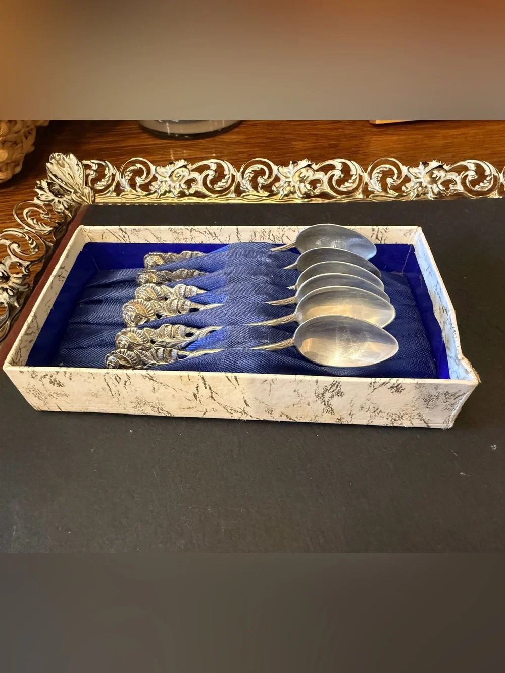 Vintage Antiko 800 Silver Hildesheim Rose Demitasse Spoons Set of 6 Boxed-no lid